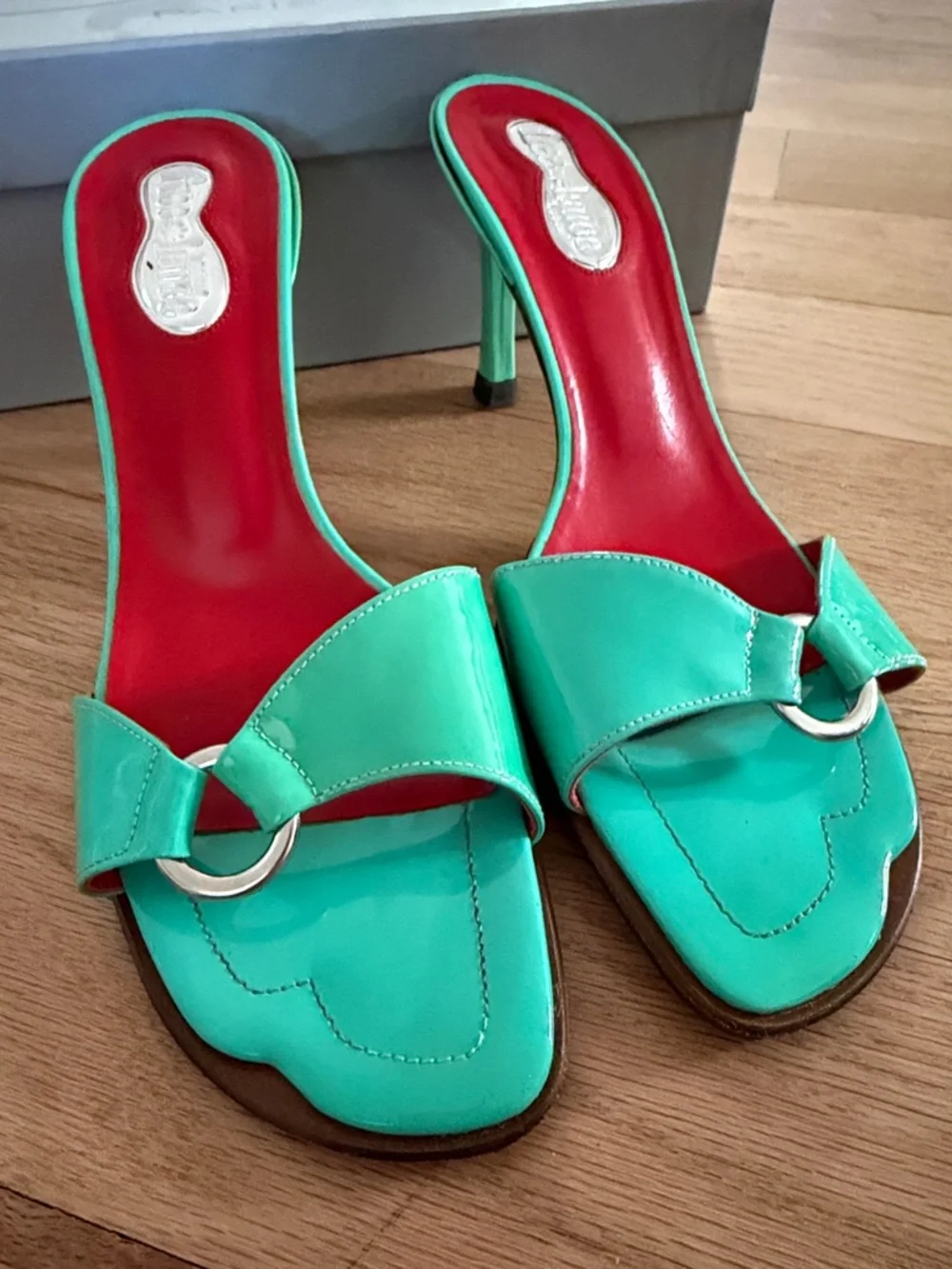 NWT! Free Lance Paris Unworn Vintage Turquoise Patent Slide Heels women sz 37.5